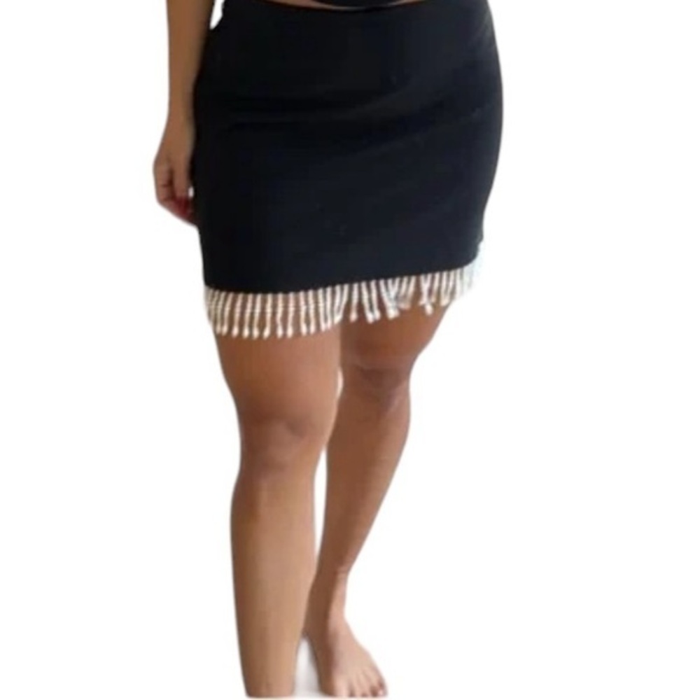 HOUSE OF HARLOW 1960 BLACK STRETCHY BEADED FRINGED SKIRT 6